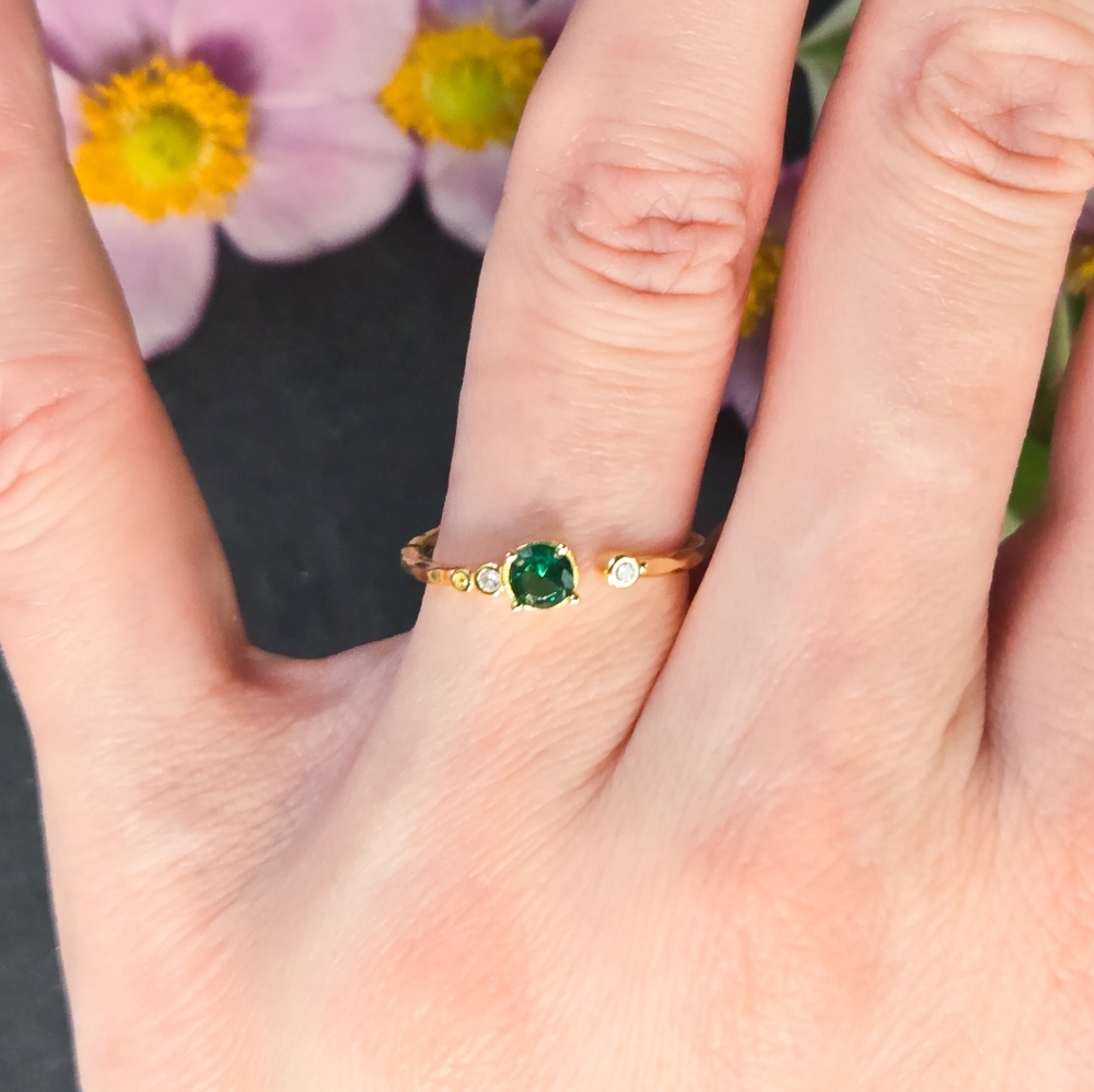 NWT Argento Vivo 18k Gold Plated Green Stone Ring, Size 6
